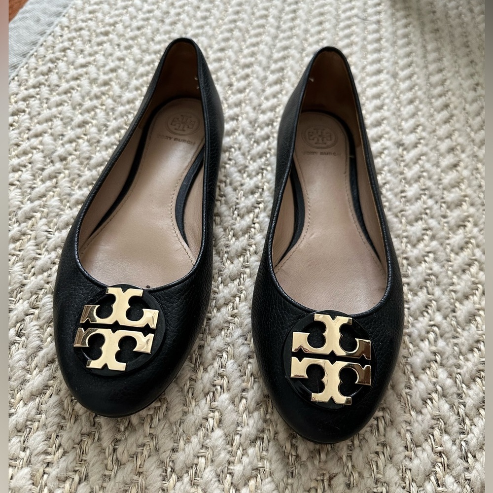 Tory Burch Black Leather Ballet Flats. Size 6.5
